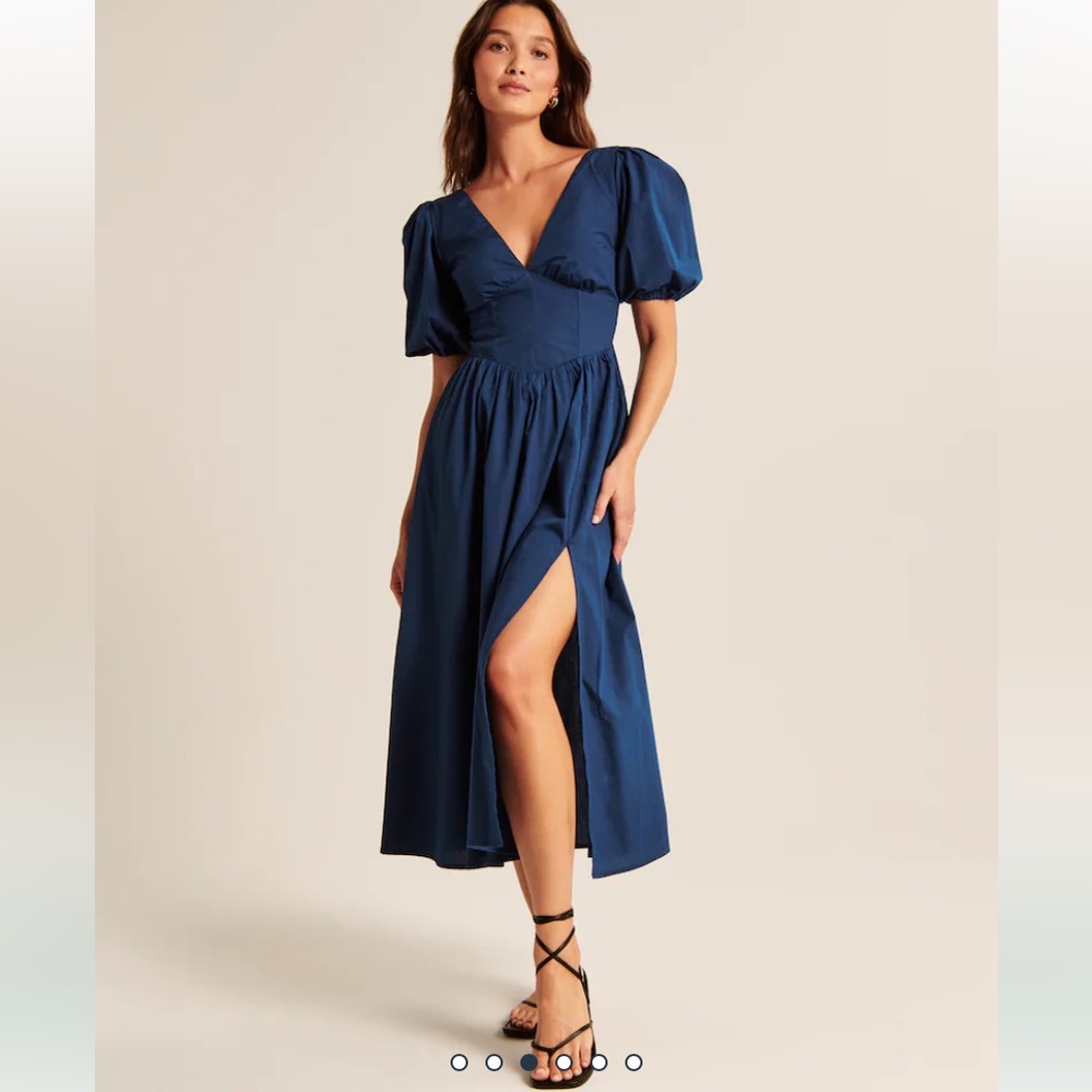 Abercrombie & Fitch Puff Sleeve Corset Midi Dress